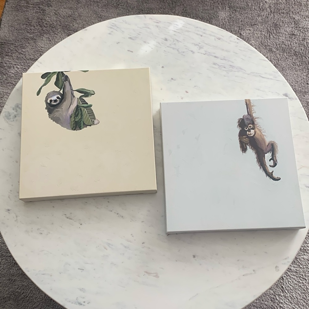 Pottery Barn kids Jungle Animal Canvas Art Sloth & Monkey